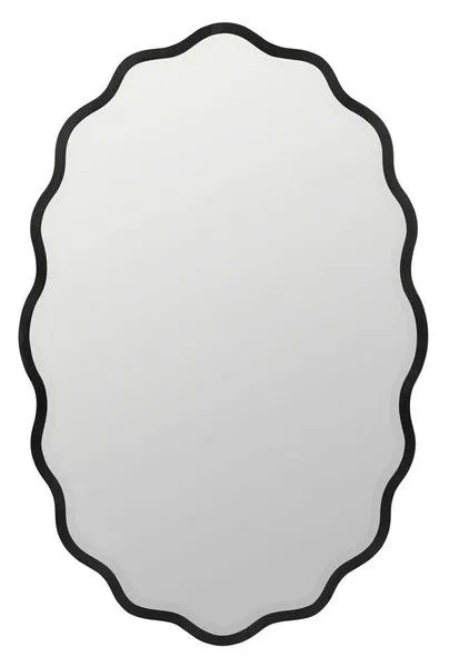 Sophia Modern Mirror with scalloped matte black metal frame and smooth reflective glass surface