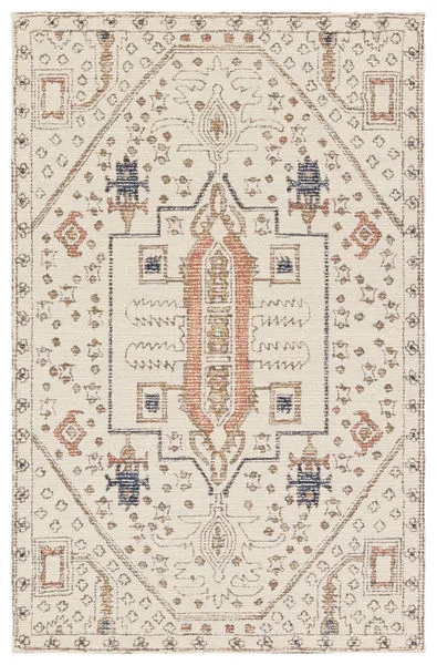 Hand-tufted traditional Dahir rug in ivory and gray with an open medallion motif and vintage Turkish-inspired patterns