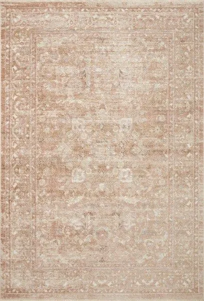 Classic 2'6" x 4'0" traditional rug in terracotta and natural tones with intricate faded floral and border patterns