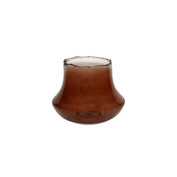 Famiglia Amber Vase Glass with deep amber color, flared bell shape and scalloped rim