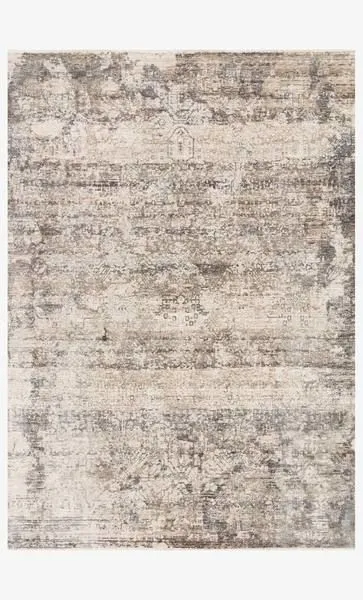 Neutral vintage-style Homage rug with distressed gray and beige patterns, subtle high-low texture