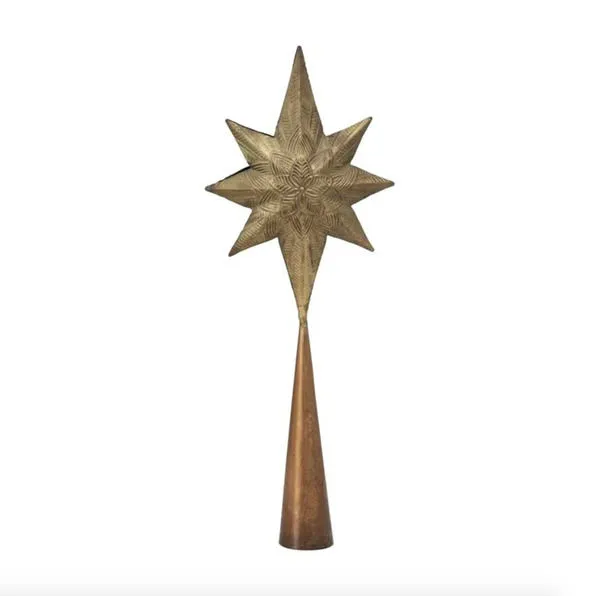 Product Image 1 for Hugo Embossed Antique Brass Metal Two-Sided Star Tree Topper from Creative Co-Op