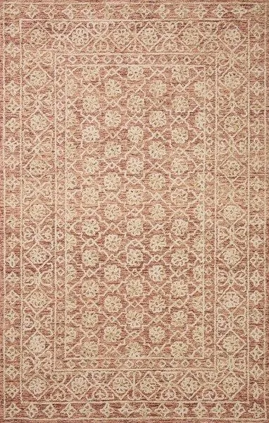 Cecelia Rust natural wool rug with tone-on-tone traditional floral motif in rust and cream tones