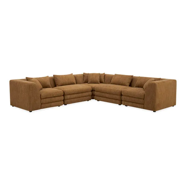 Lowtide Classic L-Shaped Modular Sectional in textured brown fabric with rounded armrests and multiple cushioned seating