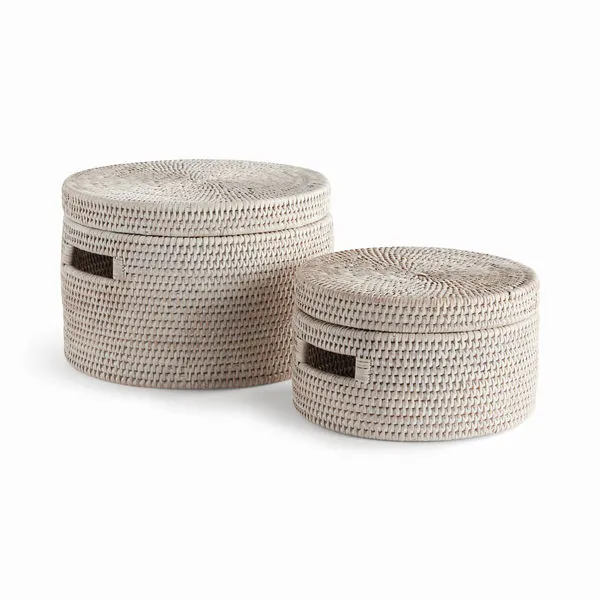 Product Image 1 for Burma Rattan Round Lidded Boxes, Set Of 2 from Napa Home And Garden