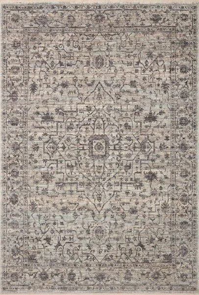 Traditional Sorrento Mist Charcoal rug with intricate faded medallion pattern in warm neutral tones