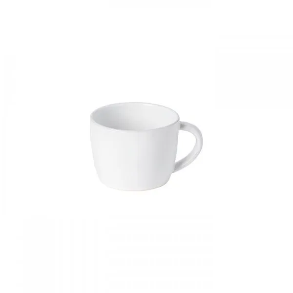 Glossy white ceramic stoneware mug with a smooth rounded body and handle, 13oz capacity