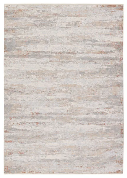 Taroko modern abstract area rug in tan, cream, rust, beige, and gray with subtle texture and soft sheen