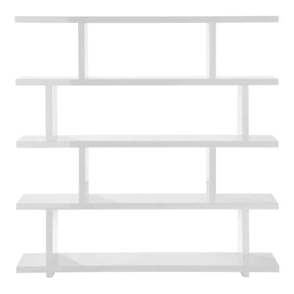 Miri Large Shelf with staggered open shelves arranged asymmetrically in white finish, modern and versatile design