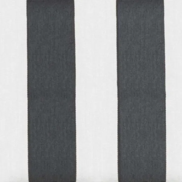 Outdoor teak lounge chair with cushioned seat and back in charcoal striped fabric