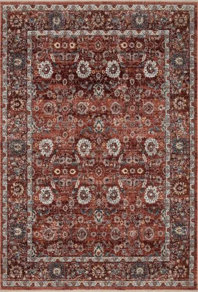 Full top view of Samra Brick / Multi Rug showing the complete pattern and border