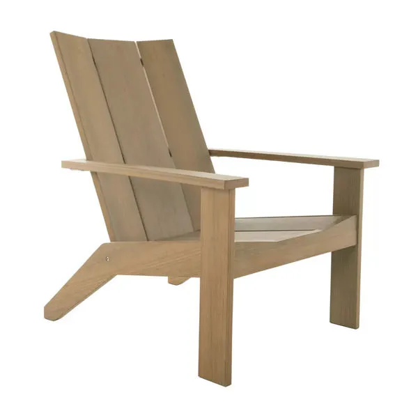 Ashland Natural N-dura Adirondack outdoor accent chair with wide armrests and slatted back in light natural wood finish