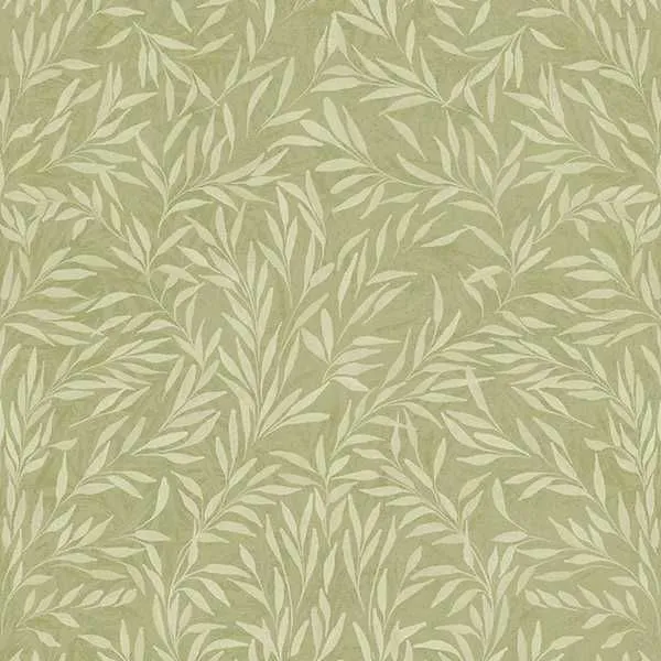 Salix Leaves Wallpaper in sage green with lance-shaped leaf pattern, subtle and small-scaled design
