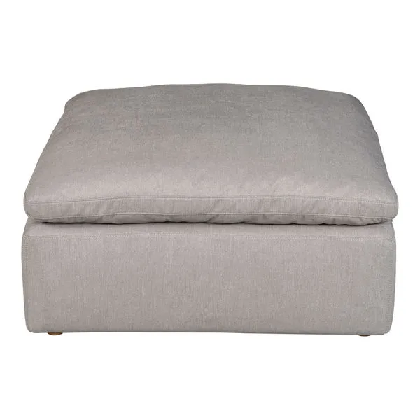 Terra Condo Ottoman in light gray stain-resistant fabric with cushioned top and low square base