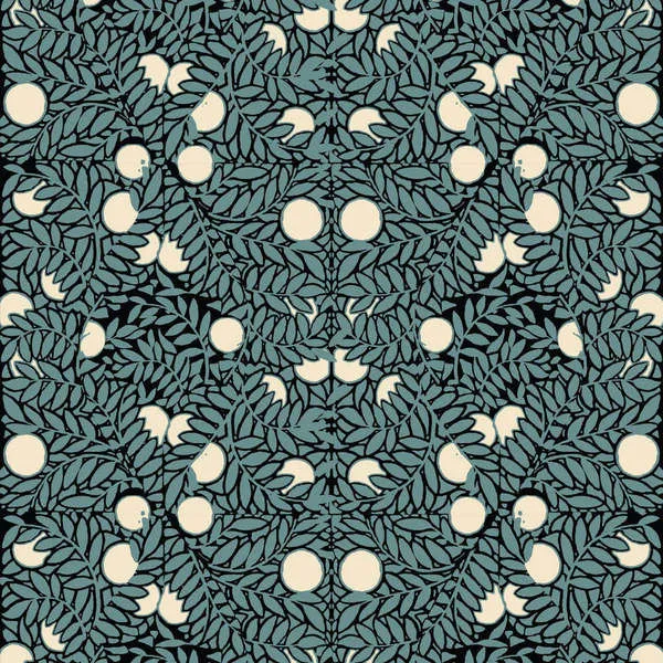 Orange Bush Forest removable peel and stick wallpaper with dense leafy forest and round orange motifs on dark background
