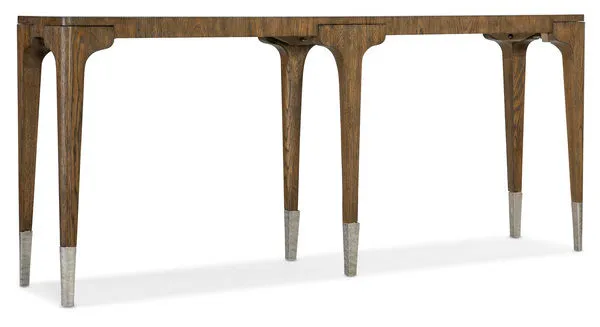 Slim Chapman Console Table in warm brown Sorrel White Oak veneer with sculpted tapered legs and forged pewter ferrules
