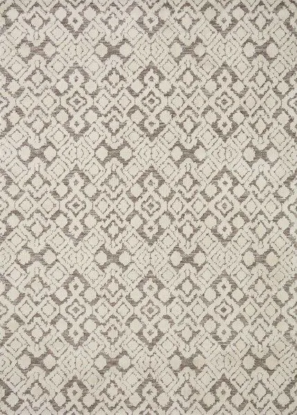 Ivory traditional power-loomed rug with geometric, modern tribal-inspired pattern in warm and cool tones, textured pile va...