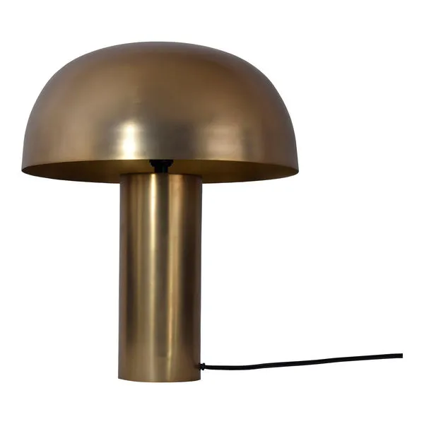 Nanu Table Lamp with brass finish, mushroom-shaped rounded shade and cylindrical base with visible power cord
