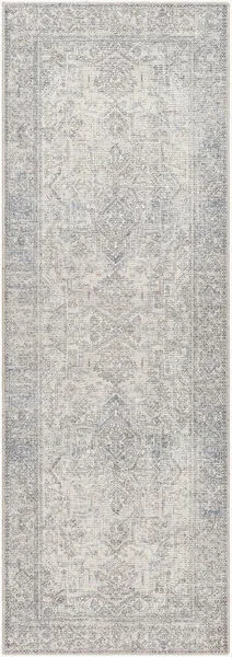 Vintage style Margot runner rug in sage and charcoal with traditional intricate patterns and medium pile