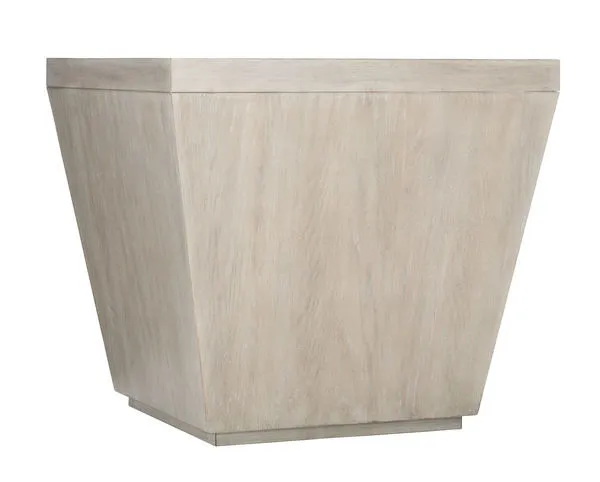 Scandinavian style Landers end table in Cerused Greige white oak veneer with geometric inverted trapezoid shape