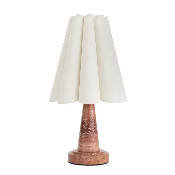 Segal Marble Mini Lamp with scalloped white cylinder shade and tapered reddish natural marble base