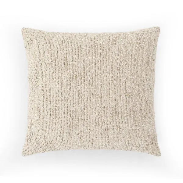 Square Callum Pillow in thick, heavy beige boucle fabric with subtle speckled texture
