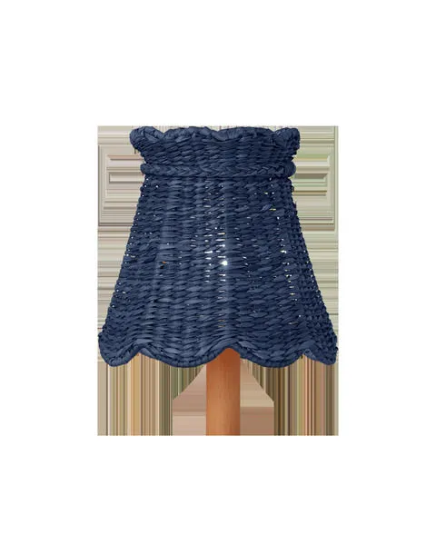 Annabelle Indigo Tapered Chandelier Shade with woven wicker texture and scalloped edges in deep indigo