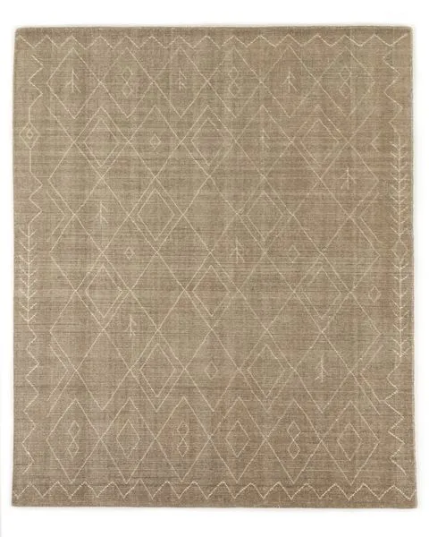 Nador Moroccan hand-knotted taupe rug with vintage-style geometric diamond pattern