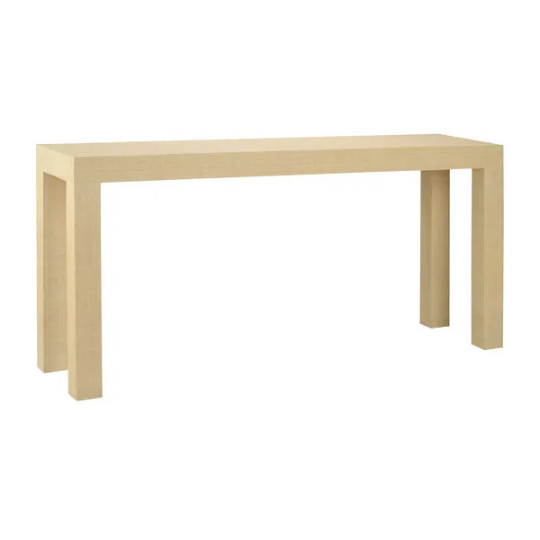 Sanibel Console Table with linen raffia wrapped finish, clean lines, and rectangular shape