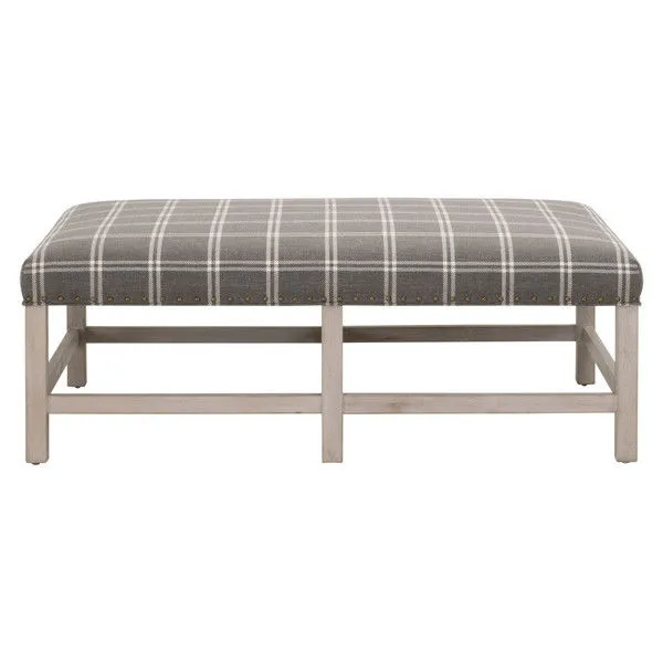 Rectangular Blakely Walden Smoke coffee table with solid birch wood frame and smoke finish plaid upholstered top