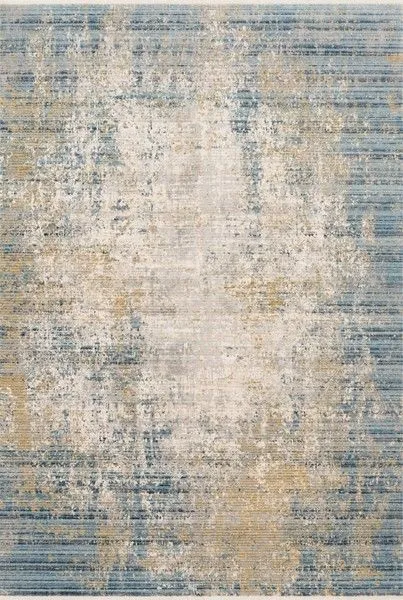 Claire Neutral Sea Rug with abstract and traditional motifs in blue, beige, and neutral tones