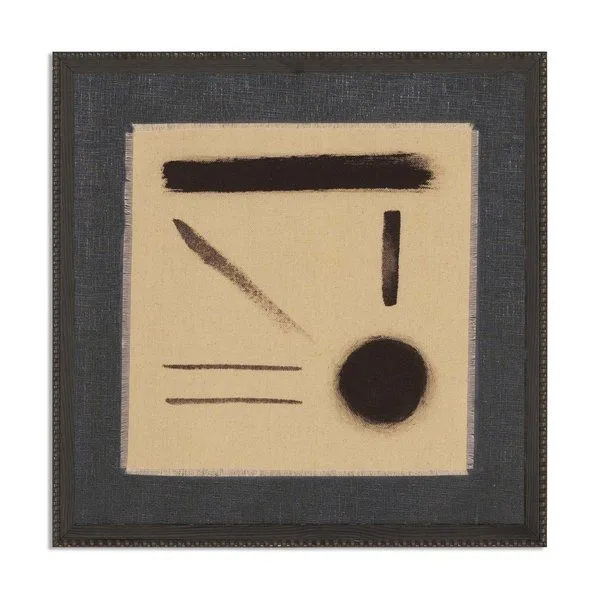 Abstract painting Study 17 by Jess Engle with bold black brushstrokes on natural canvas, framed with textured dark mat