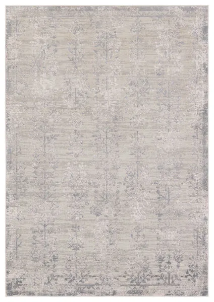 Fortier Floral Silver/Slate Rug with a silver and slate floral branch pattern on heathered gray and cream background