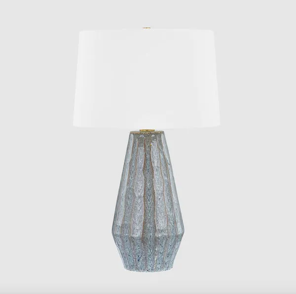 Alloway Table Lamp tall profile, viewed from left side showing tapered base and linen shade shape