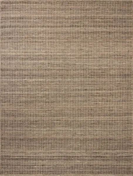 Loloi Elma Bark modern area rug with vertical stripes in neutral brown tones and whip-stitched edges