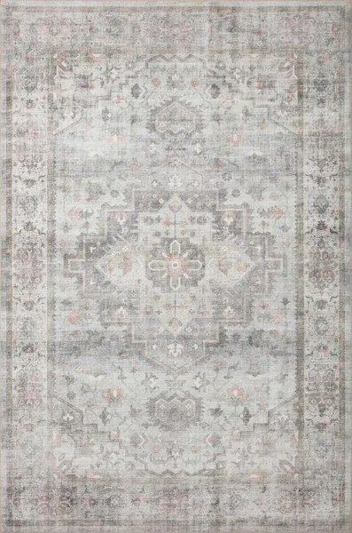 Heidi Dove Blush Rug with vintage medallion pattern in blush, grey, and cream tones