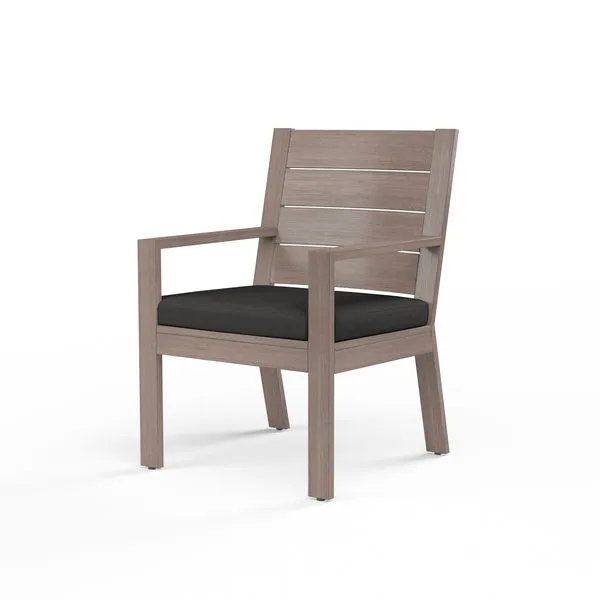 Laguna Dining Chair with driftwood-finished aluminum frame and black cushion for outdoor use