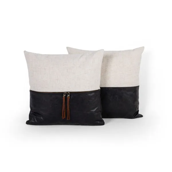 Product Image 2 for Leather And Linen Pillow Black Set 2 20" from Four Hands