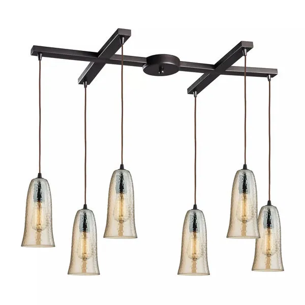 Product Image 1 for Hammered Glass 6 Light Pendant In Oil Rubbed Bronze from Elk Lighting