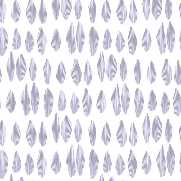 Matte wallpaper with scattered vertical lavender leaf shapes on a white background, showcasing a subtle lilac hue and soft...