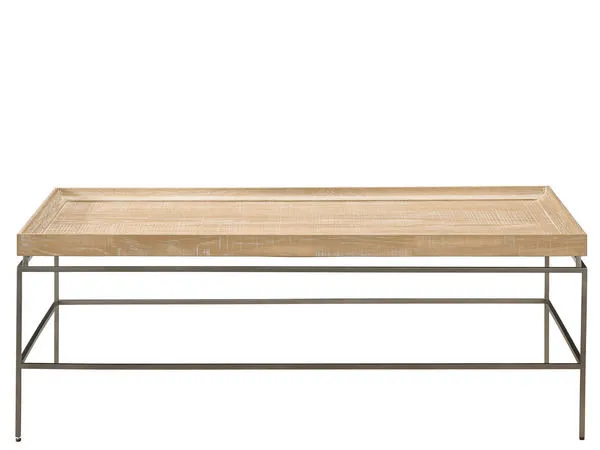 Preston Cocktail Table with light wood rectangular tray top and sleek metal frame base