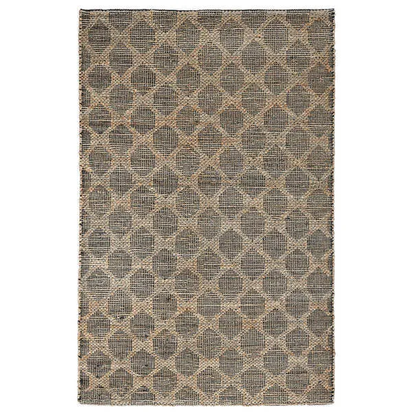 Handwoven Mojave Jute Blend Area Rug with black and natural geometric lattice pattern