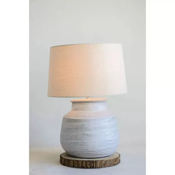 Product Image 1 for Grey Ceramic Table Lamp With Natural Linen Shade from Creative Co-Op