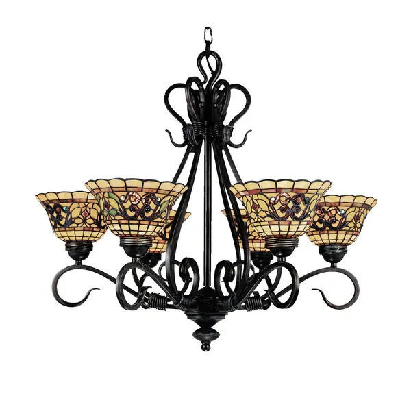 Product Image 1 for Tiffany Buckingham 6 Light Chandelier In Vintage Antique With Tiffany Style Glass from Elk Lighting