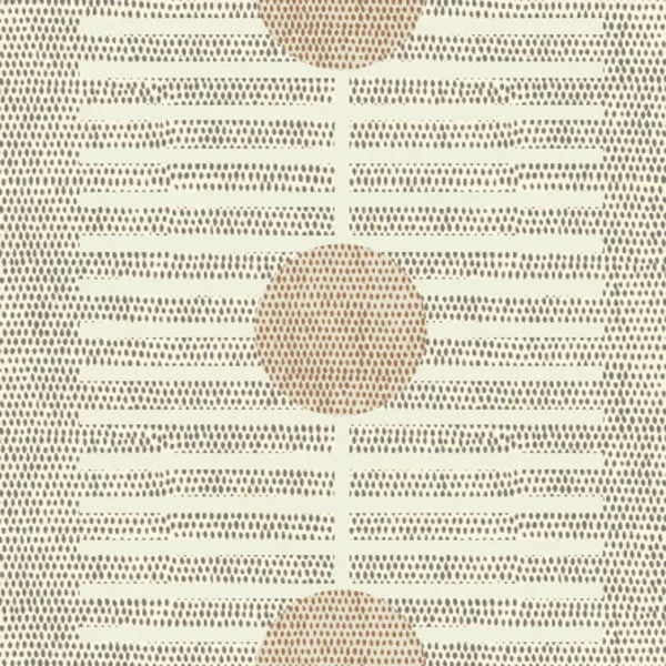 Nomalanga linen peel and stick wallpaper with taupe dotted circles and horizontal line patterns on a light beige background