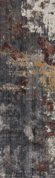 Vertical runner view showing more concentrated abstract red, gold, and white accents on rug