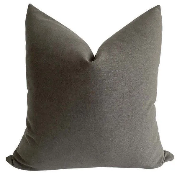 Peppercorn gray pillow cover in a smooth woven fabric with solid neutral gray color