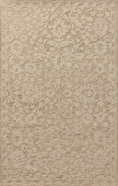 Prudence Clay Ivory Rug with a hand-tufted floral pattern in soft space-dyed wool and cotton, featuring low and chunky loo...