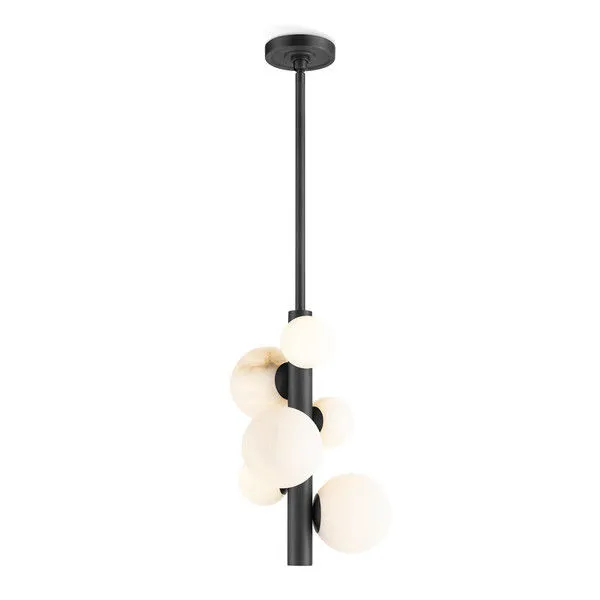 Styx Vertical Pendant with natural alabaster stone orbs arranged vertically on a black metal base