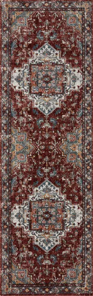 Long runner version of the Samra Brick / Grey Rug showcasing full pattern repetition and color details